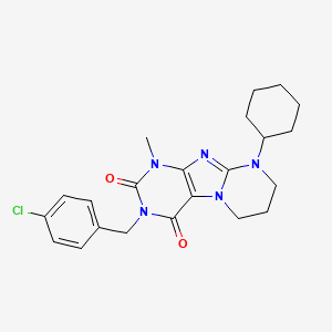 molecular formula C22H26ClN5O2 B2571777 3-[(4-chlorophenyl)methyl]-9-cyclohexyl-1-methyl-7,8-dihydro-6H-purino[7,8-a]pyrimidine-2,4-dione CAS No. 877799-95-6