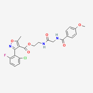 molecular formula C23H21ClFN3O6 B2571778 2-({2-[(4-Methoxybenzoyl)amino]acetyl}amino)ethyl 3-(2-chloro-6-fluorophenyl)-5-methyl-4-isoxazolecarboxylate CAS No. 338419-61-7