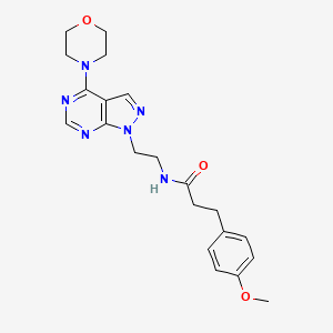 molecular formula C21H26N6O3 B2571787 3-(4-methoxyphenyl)-N-(2-(4-morpholino-1H-pyrazolo[3,4-d]pyrimidin-1-yl)ethyl)propanamide CAS No. 1021061-40-4