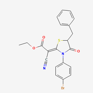 molecular formula C21H17BrN2O3S B2571794 (Z)-ethyl 2-(5-benzyl-3-(4-bromophenyl)-4-oxothiazolidin-2-ylidene)-2-cyanoacetate CAS No. 786679-69-4