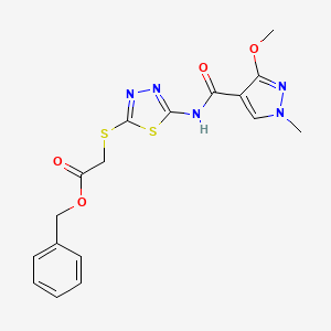 molecular formula C17H17N5O4S2 B2571796 benzyl 2-((5-(3-methoxy-1-methyl-1H-pyrazole-4-carboxamido)-1,3,4-thiadiazol-2-yl)thio)acetate CAS No. 1172086-10-0