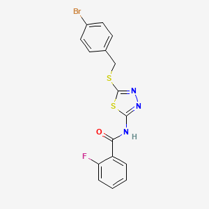 molecular formula C16H11BrFN3OS2 B2571811 N-(5-((4-bromobenzyl)thio)-1,3,4-thiadiazol-2-yl)-2-fluorobenzamide CAS No. 392302-88-4