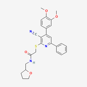 2-[3-cyano-4-(3,4-dimethoxyphenyl)-6-phenylpyridin-2-yl]sulfanyl-N-(oxolan-2-ylmethyl)acetamide
