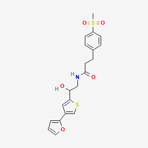 molecular formula C20H21NO5S2 B2571841 N-[2-[4-(Furan-2-yl)thiophen-2-yl]-2-hydroxyethyl]-3-(4-methylsulfonylphenyl)propanamide CAS No. 2380042-08-8