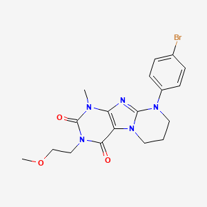 molecular formula C18H20BrN5O3 B2571853 9-(4-bromophenyl)-3-(2-methoxyethyl)-1-methyl-6,7,8,9-tetrahydropyrimido[2,1-f]purine-2,4(1H,3H)-dione CAS No. 873076-58-5