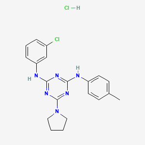 molecular formula C20H22Cl2N6 B2571859 N2-(3-chlorophenyl)-6-(pyrrolidin-1-yl)-N4-(p-tolyl)-1,3,5-triazine-2,4-diamine hydrochloride CAS No. 1179422-59-3