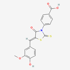 molecular formula C18H13NO5S2 B2571862 (Z)-4-(5-(4-hydroxy-3-methoxybenzylidene)-4-oxo-2-thioxothiazolidin-3-yl)benzoic acid CAS No. 120841-42-1