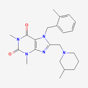 molecular formula C22H29N5O2 B2571867 1,3-dimethyl-7-(2-methylbenzyl)-8-((3-methylpiperidin-1-yl)methyl)-3,7-dihydro-1H-purine-2,6-dione CAS No. 851938-13-1