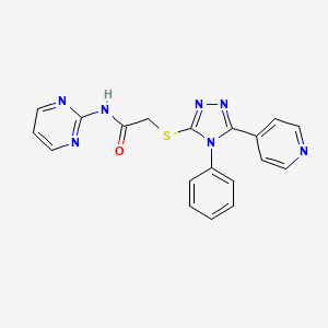molecular formula C19H15N7OS B2571899 2-{[4-phenyl-5-(pyridin-4-yl)-4H-1,2,4-triazol-3-yl]sulfanyl}-N-(pyrimidin-2-yl)acetamide CAS No. 941244-59-3