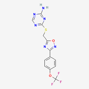 molecular formula C13H9F3N6O2S B2571913 4-[({3-[4-(Trifluoromethoxy)phenyl]-1,2,4-oxadiazol-5-yl}methyl)sulfanyl]-1,3,5-triazin-2-amine CAS No. 263384-81-2