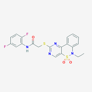 molecular formula C20H16F2N4O3S2 B2571914 N-(2,5-difluorophenyl)-2-((6-ethyl-5,5-dioxido-6H-benzo[c]pyrimido[4,5-e][1,2]thiazin-2-yl)thio)acetamide CAS No. 951513-21-6