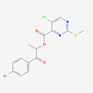 molecular formula C15H12BrClN2O3S B2571917 1-(4-Bromophenyl)-1-oxopropan-2-yl 5-chloro-2-(methylsulfanyl)pyrimidine-4-carboxylate CAS No. 1090383-51-9