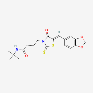 molecular formula C19H22N2O4S2 B2571919 (Z)-4-(5-(benzo[d][1,3]dioxol-5-ylmethylene)-4-oxo-2-thioxothiazolidin-3-yl)-N-(tert-butyl)butanamide CAS No. 681817-24-3