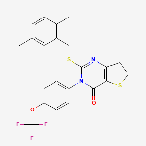 molecular formula C22H19F3N2O2S2 B2571927 2-((2,5-dimethylbenzyl)thio)-3-(4-(trifluoromethoxy)phenyl)-6,7-dihydrothieno[3,2-d]pyrimidin-4(3H)-one CAS No. 877654-63-2