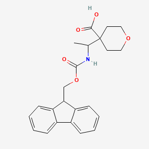 molecular formula C23H25NO5 B2571946 4-[1-({[(9H-fluoren-9-yl)methoxy]carbonyl}amino)ethyl]oxane-4-carboxylic acid CAS No. 2137700-89-9