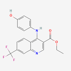 molecular formula C19H15F3N2O3 B2571949 Ethyl 4-[(4-hydroxyphenyl)amino]-7-(trifluoromethyl)quinoline-3-carboxylate CAS No. 881941-03-3