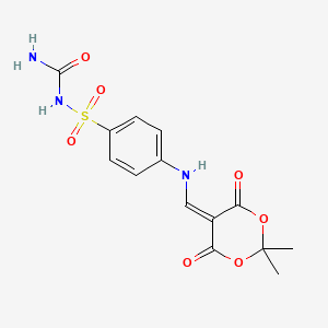 molecular formula C14H15N3O7S B2571964 N-carbamoyl-4-(((2,2-dimethyl-4,6-dioxo-1,3-dioxan-5-ylidene)methyl)amino)benzenesulfonamide CAS No. 1170023-78-5