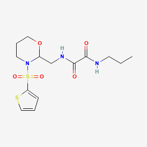 molecular formula C14H21N3O5S2 B2571968 N-丙基-N'-[(3-噻吩-2-基磺酰基-1,3-恶唑烷-2-基)甲基]草酰胺 CAS No. 872986-55-5