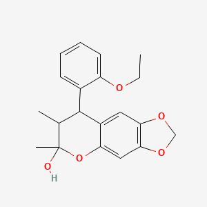 molecular formula C20H22O5 B2571974 8-(2-ethoxyphenyl)-6,7-dimethyl-7,8-dihydro-6H-[1,3]dioxolo[4,5-g]chromen-6-ol CAS No. 1005084-97-8
