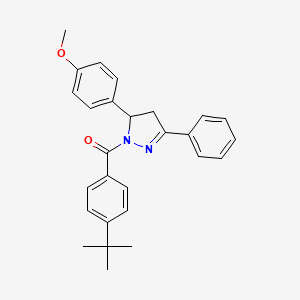 molecular formula C27H28N2O2 B2571984 （4-(叔丁基)苯基）（5-(4-甲氧基苯基)-3-苯基-4,5-二氢-1H-吡唑-1-基）甲苯酮 CAS No. 394231-33-5
