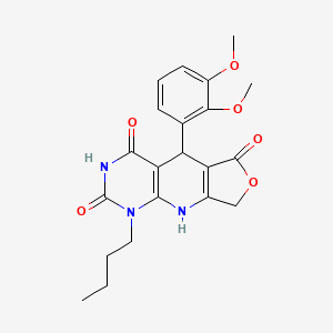 molecular formula C21H23N3O6 B2571987 13-Butyl-8-(2,3-dimethoxyphenyl)-5-oxa-2,11,13-triazatricyclo[7.4.0.0^{3,7}]trideca-1(9),3(7)-diene-6,10,12-trione CAS No. 872102-89-1