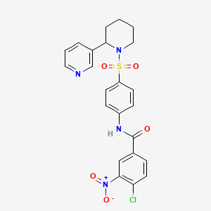 molecular formula C23H21ClN4O5S B2571996 4-氯-3-硝基-N-(4-((2-(吡啶-3-基)哌啶-1-基)磺酰)苯基)苯甲酰胺 CAS No. 393834-87-2