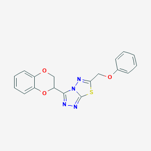 molecular formula C18H14N4O3S B257200 3-(2,3-Dihydro-1,4-benzodioxin-2-yl)-6-(phenoxymethyl)[1,2,4]triazolo[3,4-b][1,3,4]thiadiazole 