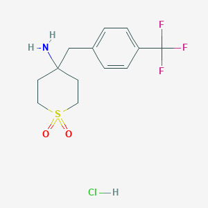 molecular formula C13H17ClF3NO2S B2572002 盐酸4-氨基-4-[[4-(三氟甲基)苯基]甲基]-1lambda(6)-噻吩-1,1-二酮 CAS No. 2197062-45-4