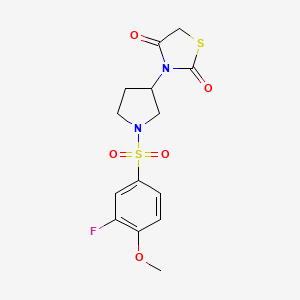 molecular formula C14H15FN2O5S2 B2572020 3-(1-((3-Fluoro-4-methoxyphenyl)sulfonyl)pyrrolidin-3-yl)thiazolidine-2,4-dione CAS No. 1903337-13-2