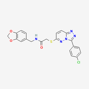 molecular formula C21H16ClN5O3S B2572021 N-(苯并[d][1,3]二氧杂环-5-基甲基)-2-((3-(4-氯苯基)-[1,2,4]三唑并[4,3-b]哒嗪-6-基)硫代)乙酰胺 CAS No. 852373-42-3