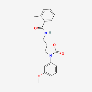 molecular formula C19H20N2O4 B2572029 N-((3-(3-甲氧基苯基)-2-氧代恶唑烷-5-基)甲基)-2-甲基苯甲酰胺 CAS No. 954674-83-0