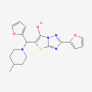 molecular formula C19H20N4O3S B2572033 2-(呋喃-2-基)-5-(呋喃-2-基(4-甲基哌啶-1-基)甲基)噻唑并[3,2-b][1,2,4]三唑-6-醇 CAS No. 898418-76-3