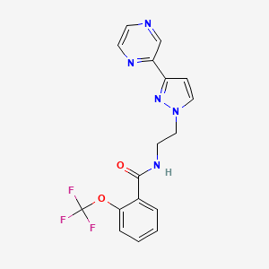 molecular formula C17H14F3N5O2 B2572037 N-(2-(3-(吡嗪-2-基)-1H-吡唑-1-基)乙基)-2-(三氟甲氧基)苯甲酰胺 CAS No. 2034548-40-6