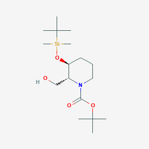 molecular formula C17H35NO4Si B2572043 1-哌啶甲酸，3-[[(1,1-二甲基乙基)二甲基甲硅烷基]氧基]-2-(羟甲基)-，1,1-二甲基乙基酯，(2R,3S)- CAS No. 1174386-89-0