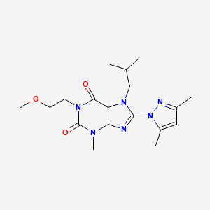 molecular formula C18H26N6O3 B2572055 8-(3,5-dimethyl-1H-pyrazol-1-yl)-7-isobutyl-1-(2-methoxyethyl)-3-methyl-1H-purine-2,6(3H,7H)-dione CAS No. 1014029-80-1