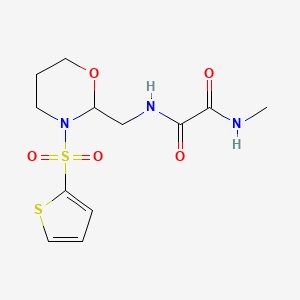 molecular formula C12H17N3O5S2 B2572065 N1-甲基-N2-((3-(噻吩-2-基磺酰基)-1,3-恶唑烷-2-基)甲基)草酰胺 CAS No. 869072-18-4