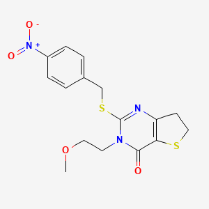 molecular formula C16H17N3O4S2 B2572070 3-(2-Methoxyethyl)-2-[(4-nitrophenyl)methylsulfanyl]-6,7-dihydrothieno[3,2-d]pyrimidin-4-one CAS No. 893376-08-4