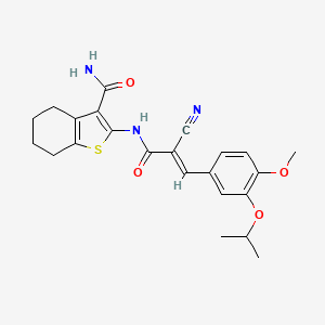 molecular formula C23H25N3O4S B2572078 (E)-2-(2-cyano-3-(3-isopropoxy-4-methoxyphenyl)acrylamido)-4,5,6,7-tetrahydrobenzo[b]thiophene-3-carboxamide CAS No. 868154-74-9