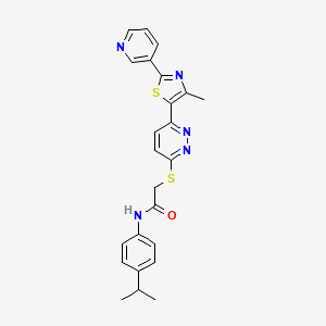 molecular formula C24H23N5OS2 B2572100 N-(4-isopropylphenyl)-2-((6-(4-methyl-2-(pyridin-3-yl)thiazol-5-yl)pyridazin-3-yl)thio)acetamide CAS No. 955261-54-8