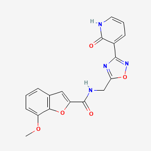 molecular formula C18H14N4O5 B2572110 7-methoxy-N-((3-(2-oxo-1,2-dihydropyridin-3-yl)-1,2,4-oxadiazol-5-yl)methyl)benzofuran-2-carboxamide CAS No. 2034550-67-7