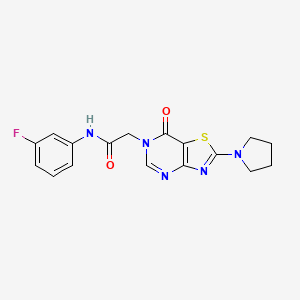 molecular formula C17H16FN5O2S B2572117 N-(3-fluorophenyl)-2-(7-oxo-2-(pyrrolidin-1-yl)thiazolo[4,5-d]pyrimidin-6(7H)-yl)acetamide CAS No. 1223991-30-7