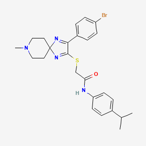 molecular formula C25H29BrN4OS B2572123 2-((3-(4-溴苯基)-8-甲基-1,4,8-三氮螺[4.5]癸-1,3-二烯-2-基)硫代)-N-(4-异丙苯基)乙酰胺 CAS No. 1184998-38-6