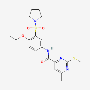 molecular formula C19H24N4O4S2 B2572126 N-[4-ethoxy-3-(pyrrolidine-1-sulfonyl)phenyl]-6-methyl-2-(methylsulfanyl)pyrimidine-4-carboxamide CAS No. 1209623-18-6