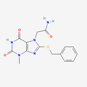 molecular formula C15H15N5O3S B2572133 2-(8-苄基硫烷基-3-甲基-2,6-二氧嘌呤-7-基)乙酰胺 CAS No. 303969-51-9