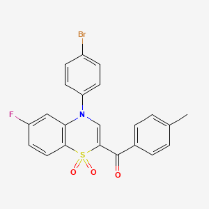 molecular formula C22H15BrFNO3S B2572158 [4-(4-bromophenyl)-6-fluoro-1,1-dioxido-4H-1,4-benzothiazin-2-yl](4-methylphenyl)methanone CAS No. 1114852-88-8