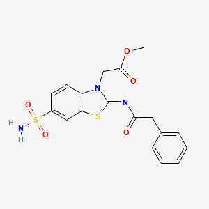molecular formula C18H17N3O5S2 B2572166 (Z)-methyl 2-(2-((2-phenylacetyl)imino)-6-sulfamoylbenzo[d]thiazol-3(2H)-yl)acetate CAS No. 865199-43-5