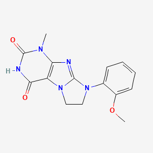 molecular formula C15H15N5O3 B2572181 8-(2-Methoxyphenyl)-1-methyl-1,3,5-trihydroimidazolidino[1,2-h]purine-2,4-dion e CAS No. 879466-41-8
