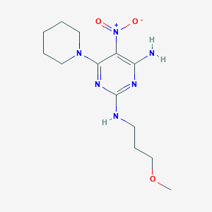molecular formula C13H22N6O3 B2572198 N2-(3-methoxypropyl)-5-nitro-6-(piperidin-1-yl)pyrimidine-2,4-diamine CAS No. 587000-60-0
