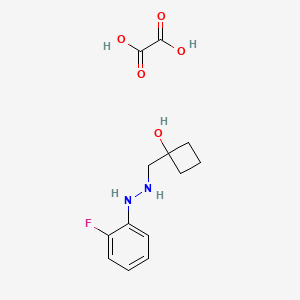 molecular formula C13H17FN2O5 B2572215 1-[[2-(2-Fluorophenyl)hydrazinyl]methyl]cyclobutan-1-ol;oxalic acid CAS No. 2415520-16-8