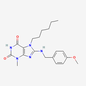 molecular formula C20H27N5O3 B2572225 7-Hexyl-8-[(4-methoxyphenyl)methylamino]-3-methylpurine-2,6-dione CAS No. 867041-00-7